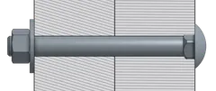 A cross-section view showing a carriage bolt, washer, and nut, holding two pieces together.