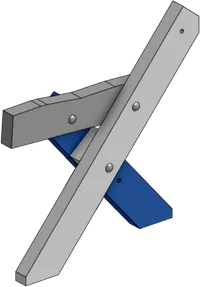 The previous assembly with the seat piece now properly aligned, attached to both legs above the spacer.