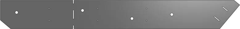 A diagram of a template with angled edges and various holes.