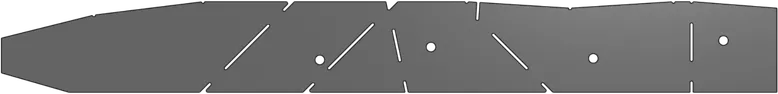 A diagram of a template containing various shapes, angles, and holes.
